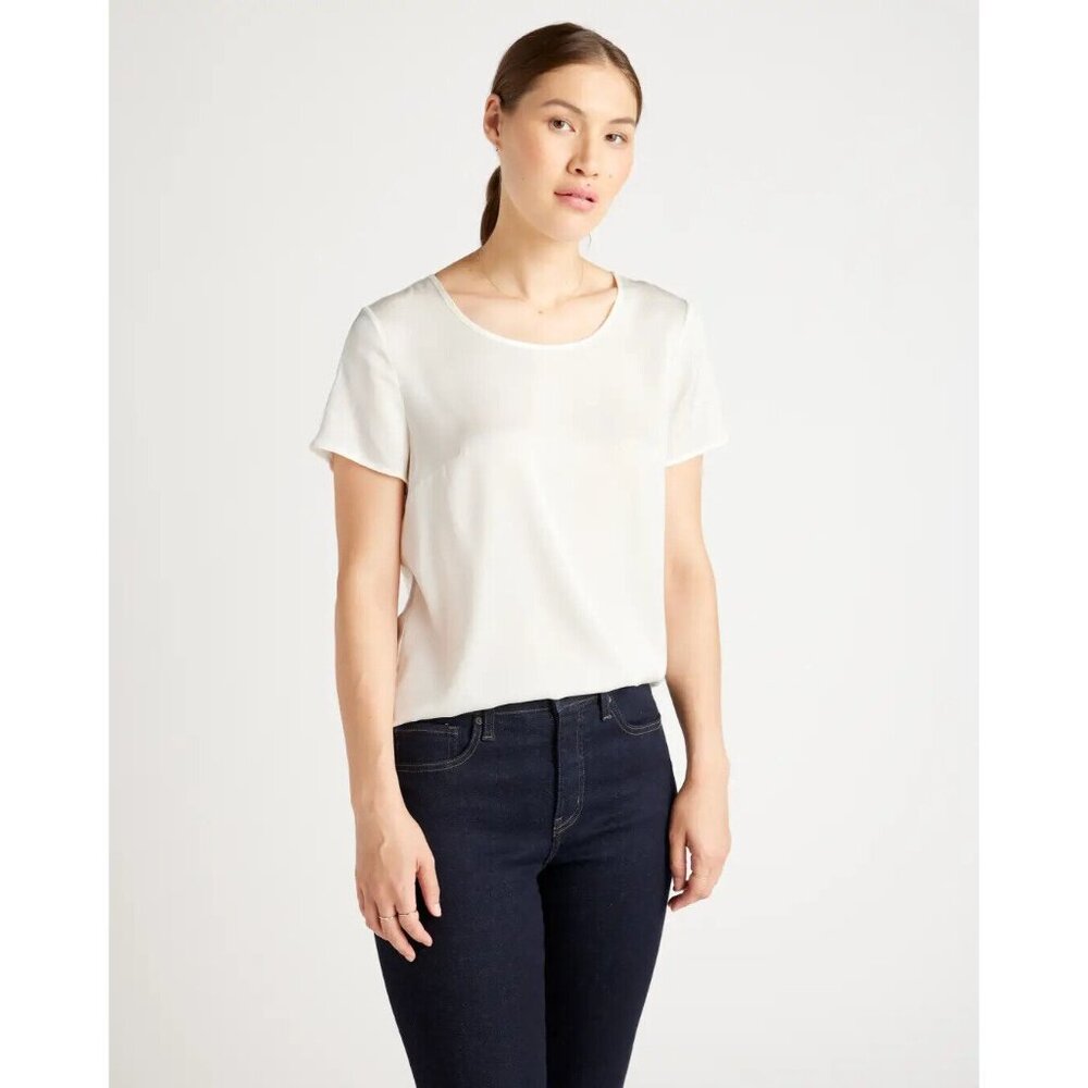 Quince Ivory-White Short Sleeve Silk Tee size XL - Picture 5 of 5